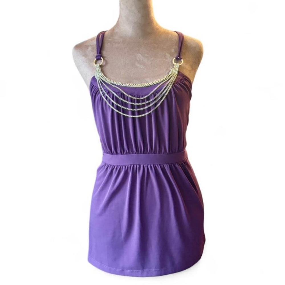Purple Party Halter Top With Gold Chain Necklace Detail Apt. 9 Size Large